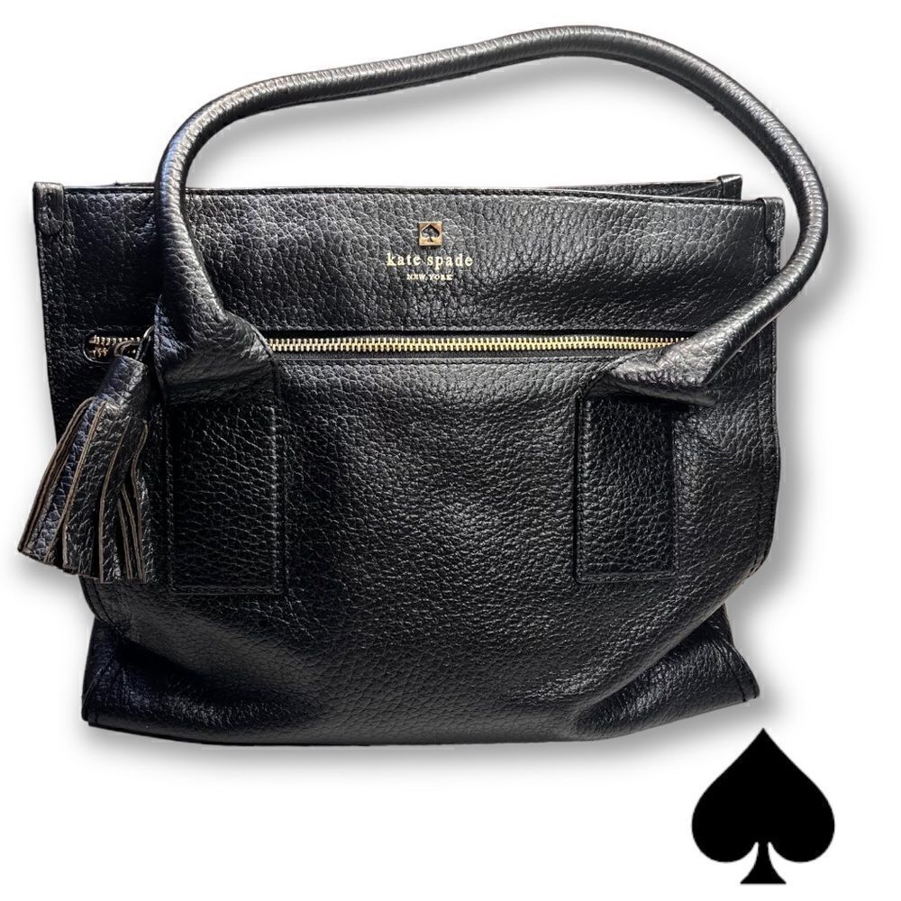 Kate Spade Black Pebbled Leather Tote with Tassel